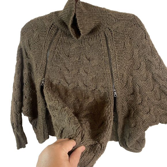 Free People Women Size XS Brown Dolman Sleeve Oversized Fuzzy Sweater w/ Zippers - Picture 4 of 12